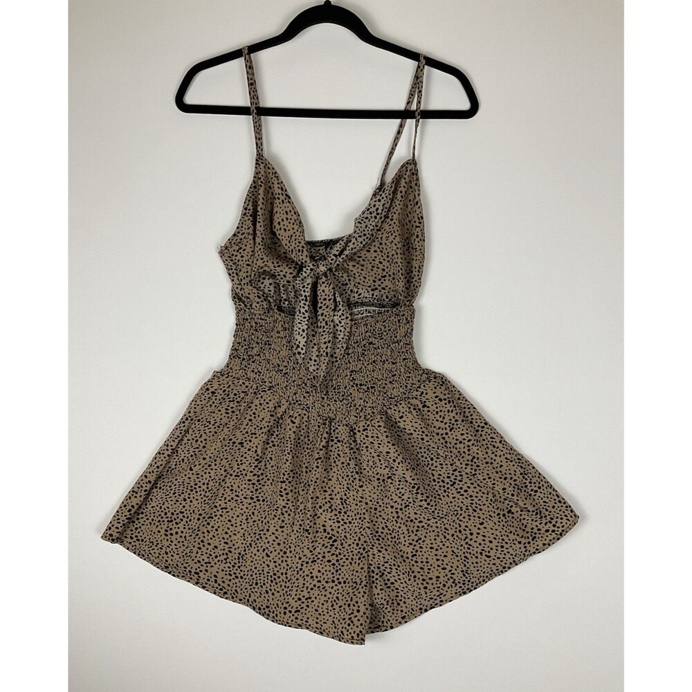 Leopard Print Cut-Out Tie-Front Smocked Romper XS